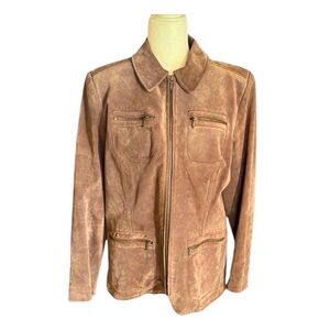 i.e. Relaxed Petite Brown Suede Leather Cargo Jacket Size LP